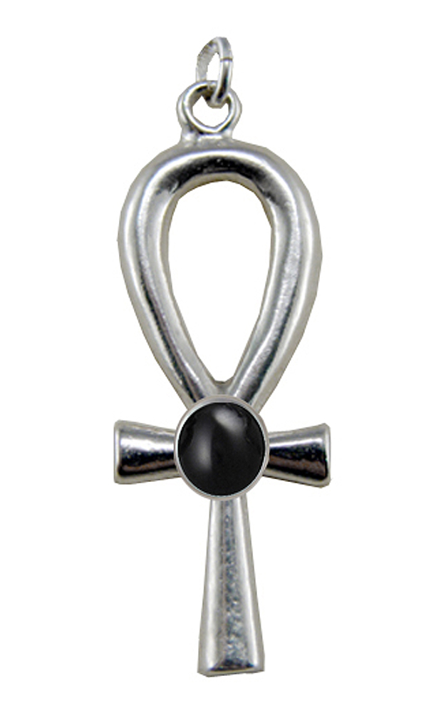 Sterling Silver Egyptian Ankh Pendant With Black Onyx